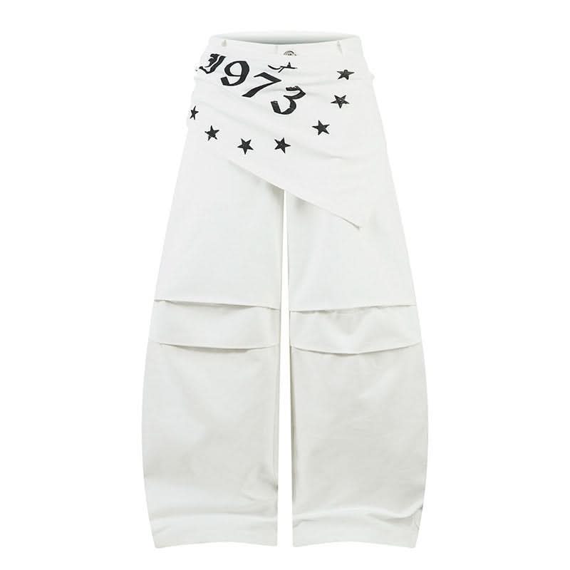 Hanging Panel Pleated Design Knife-Edge Casual Pants Loose Wide Leg Hip-Hop Trousers