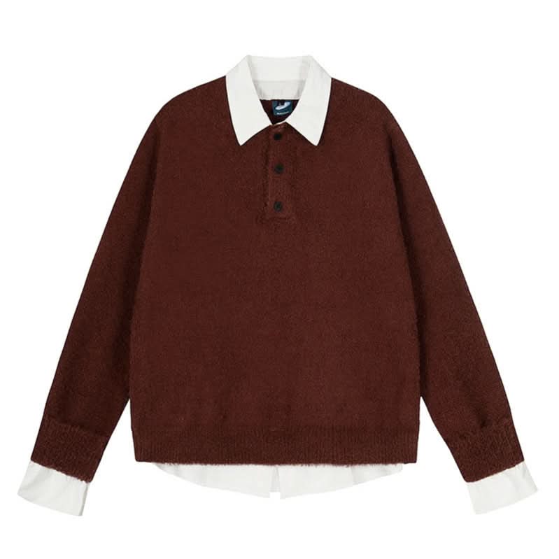 Sweater Women College Style Patchwork Polo Shirt Slim Fit Inner Layer Knit Top
