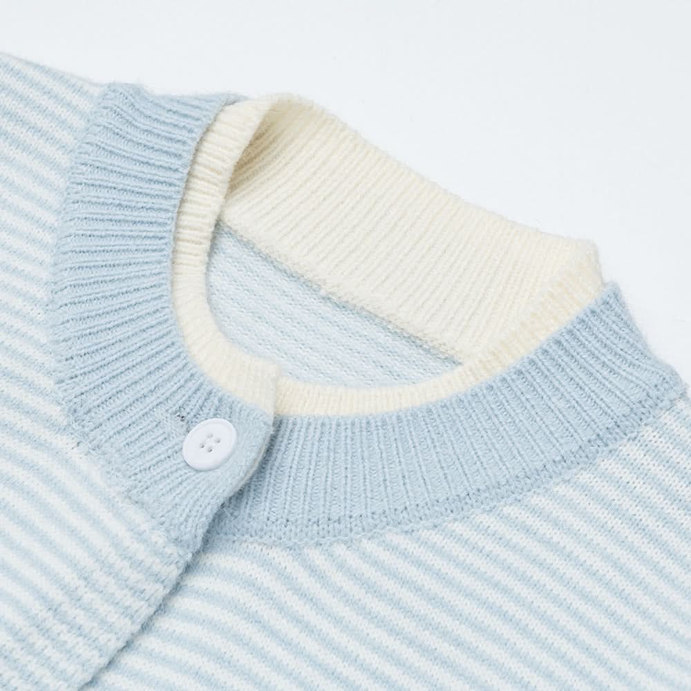 Fake two striped cardigans and round neck sweaters