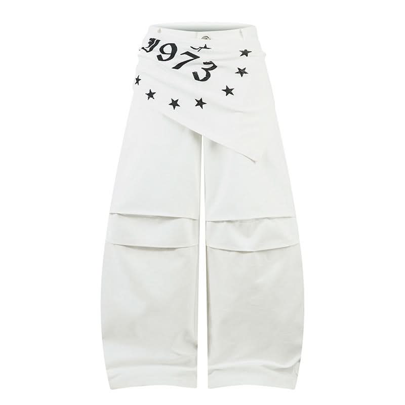 Hanging Panel Pleated Design Knife-Edge Casual Pants Loose Wide Leg Hip-Hop Trousers