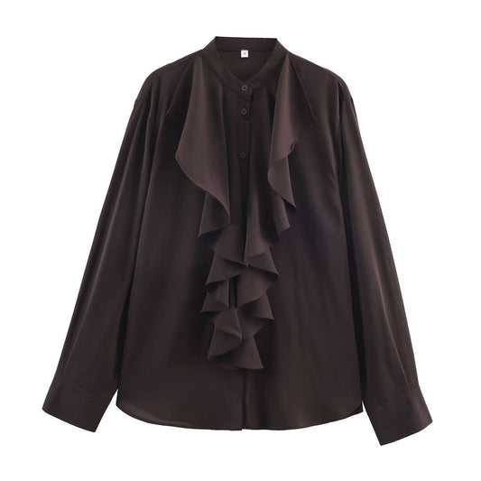 Hanging ruffle collar long sleeved shirt top