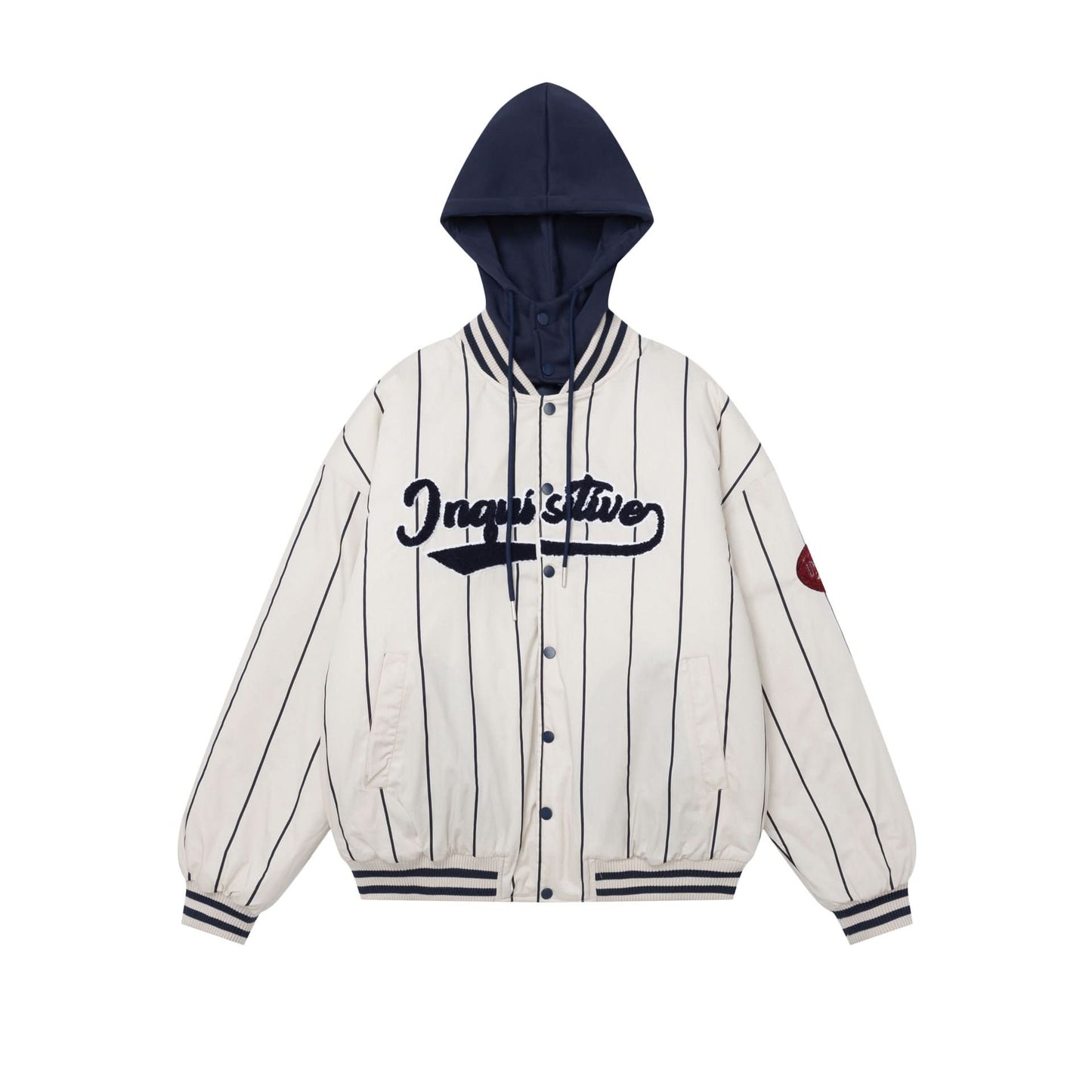 Fake two-piece spliced hooded baseball cotton jacket