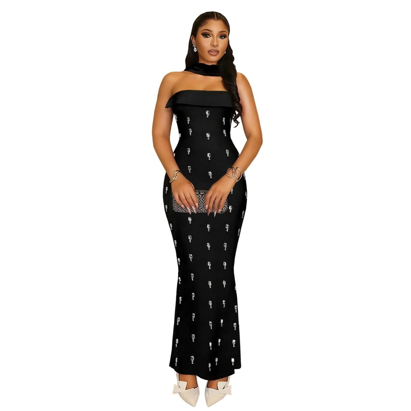 Elegantes trägerloses verziertes Bandkleid-Set für Damen, modisches zweiteiliges Outfit
