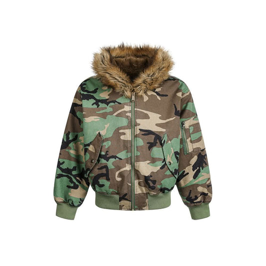 Zuo Shan Diao camouflage fur collar hooded cotton jacket