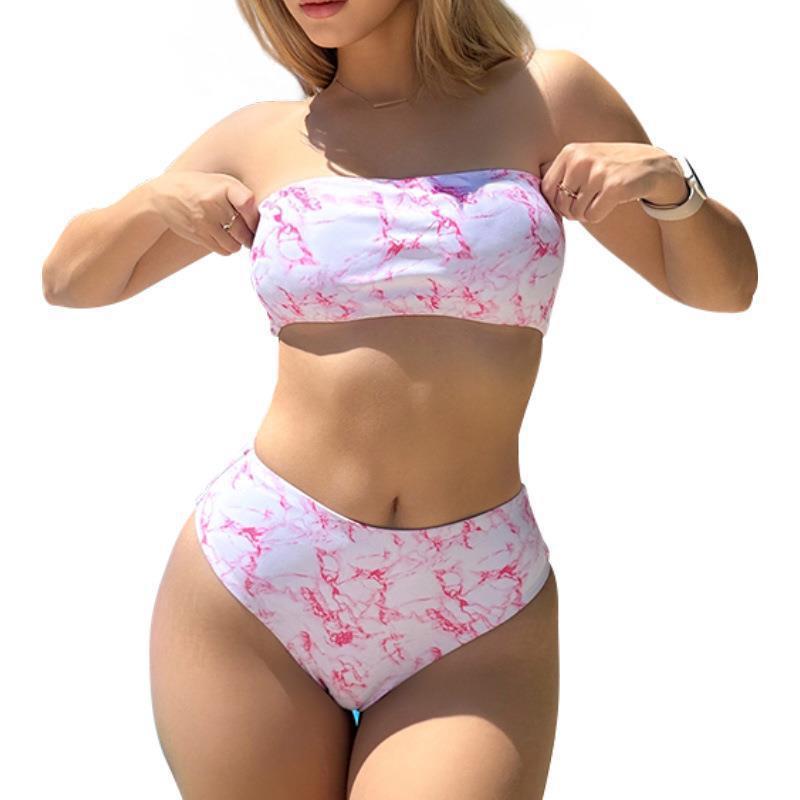 Sexy Printed Crop Top Bikini Set Print Pattern Two-Piece Swimsuit,