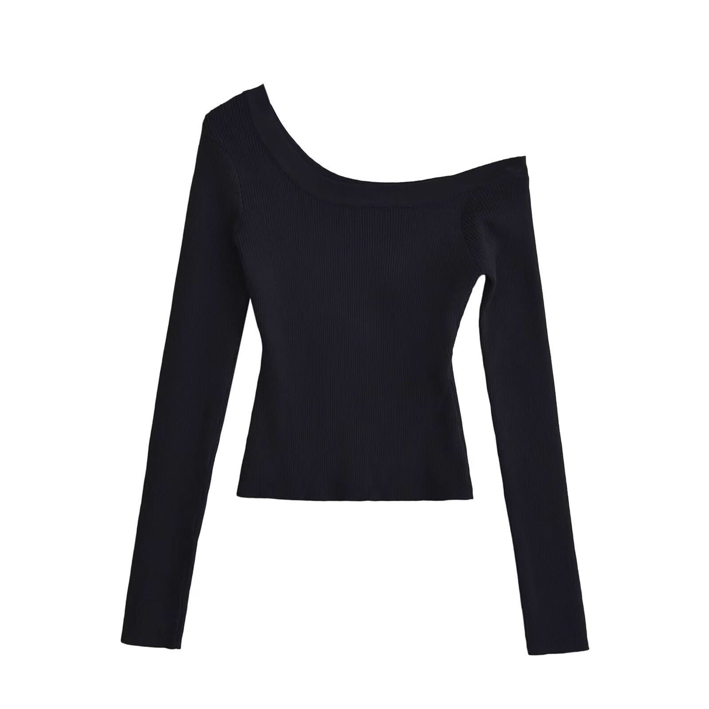 Schrägschulter-Off-Shoulder-Pullover mit elastischer, schmaler Passform