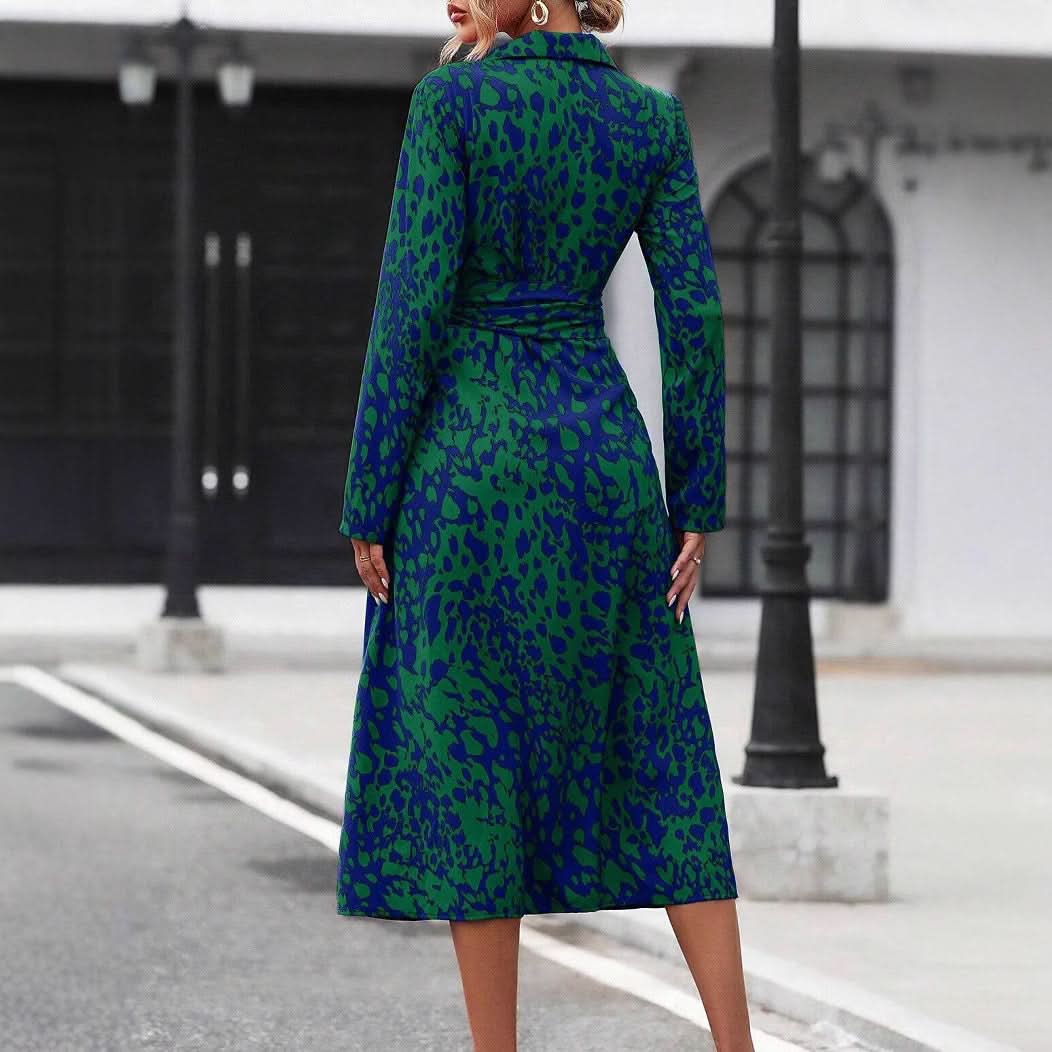 Kleid mit Hemdkragen, Gürtel und langem Rock für Damen