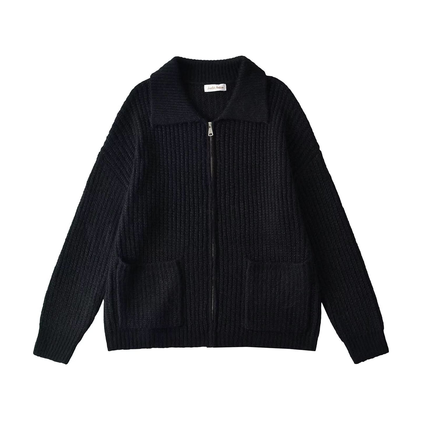 Strickpullover mit Reißverschluss und lockerem Kragen