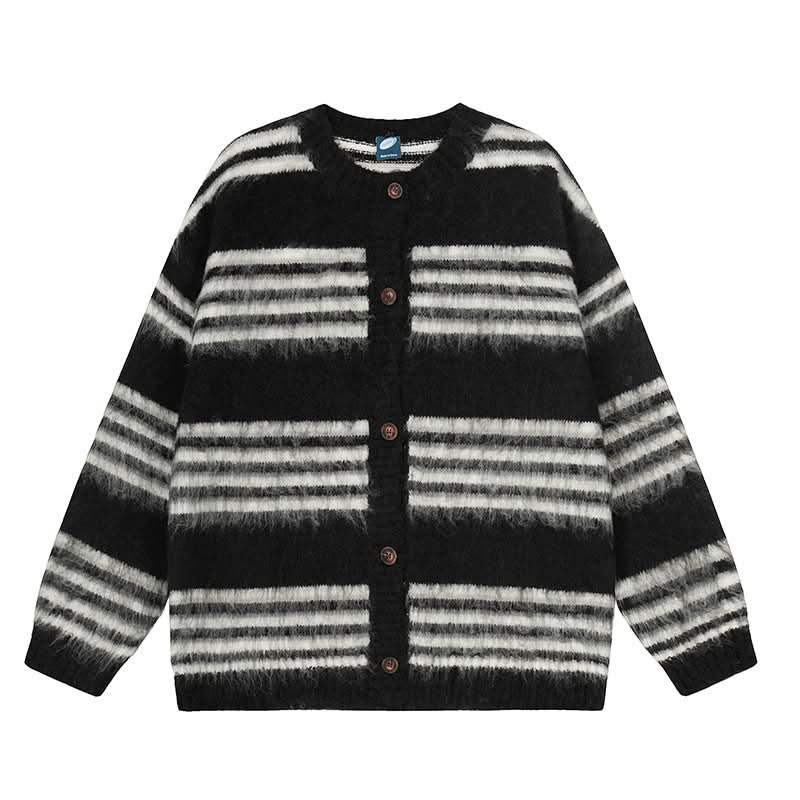 Laid-back striped knit cardigan for women, loose casual sweater top