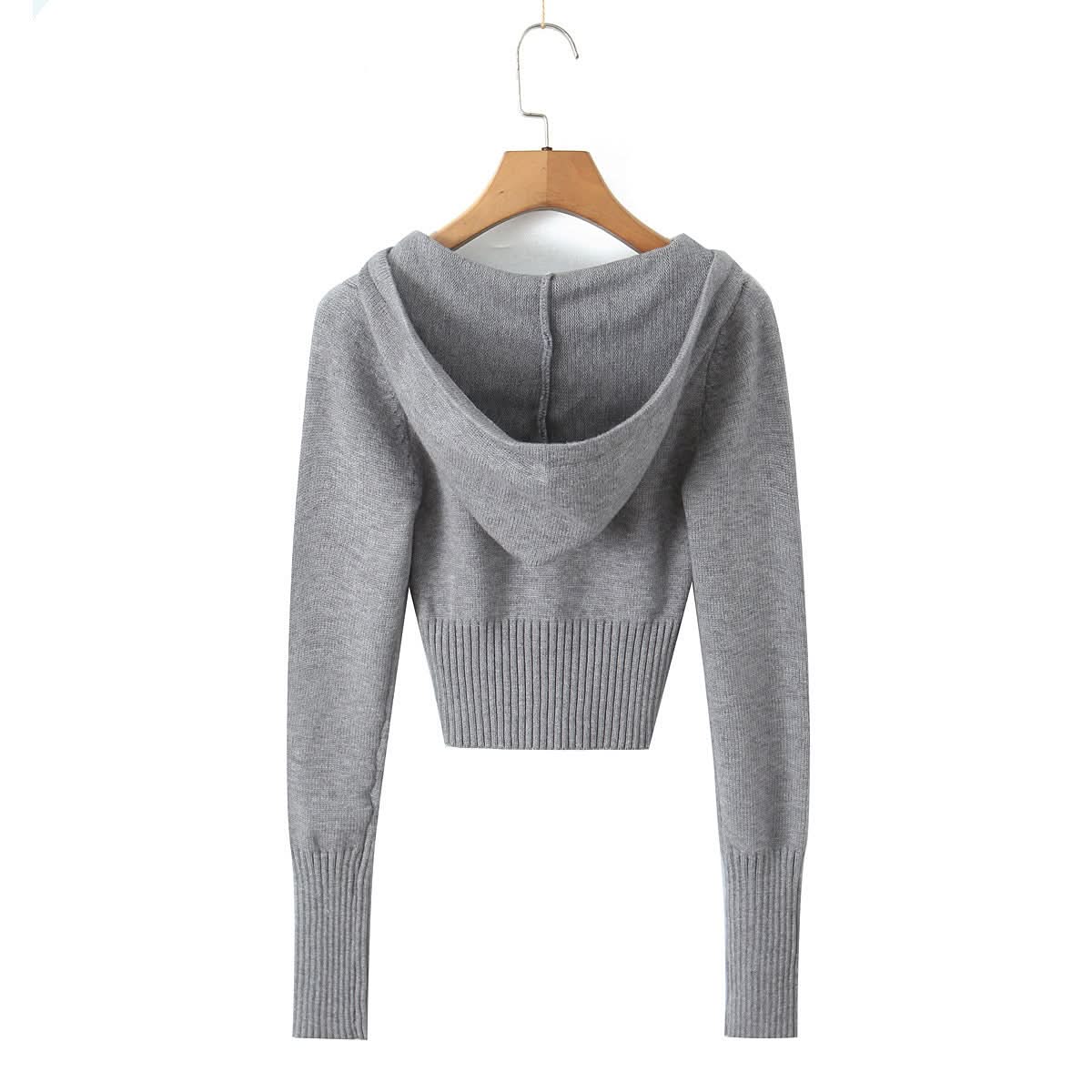Slim fit drawstring hooded short sweater