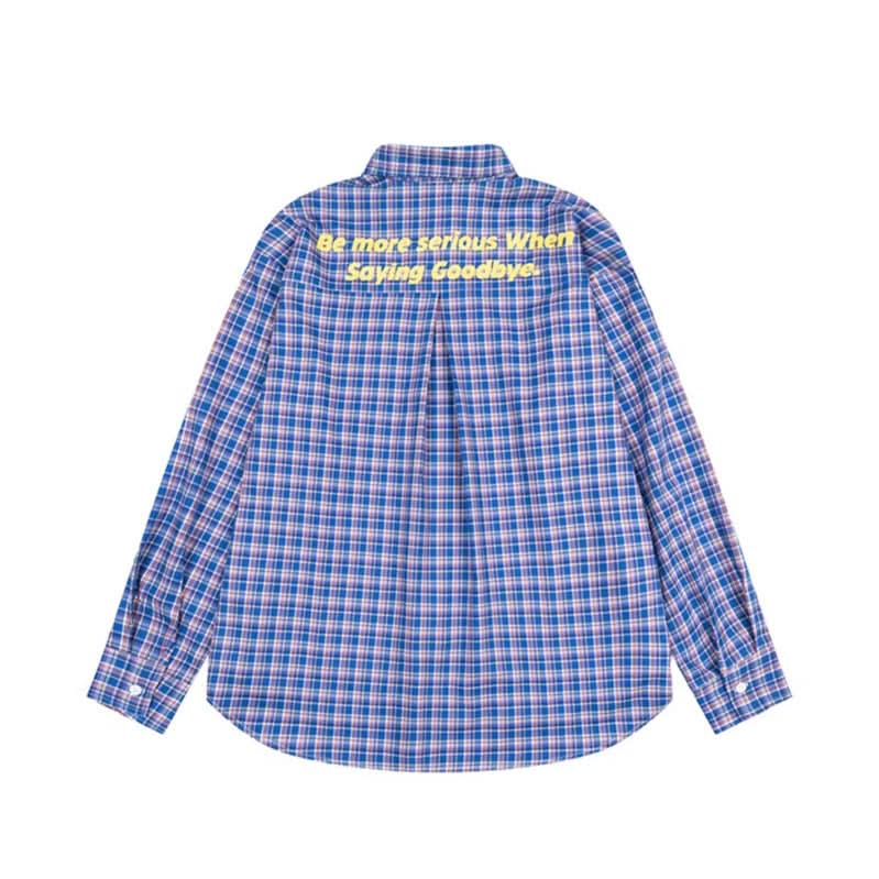 Embroidered Letter Plaid Shirt Loose Fit Shirt Couple Outfit