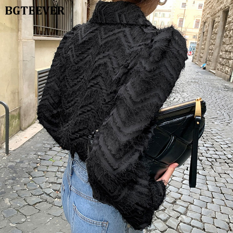BGTEEVER Elegant Notched Collar Women Tassels Shirts Blouses  Spring New Single-breasted Female Workwear Shirts Tops Blusas