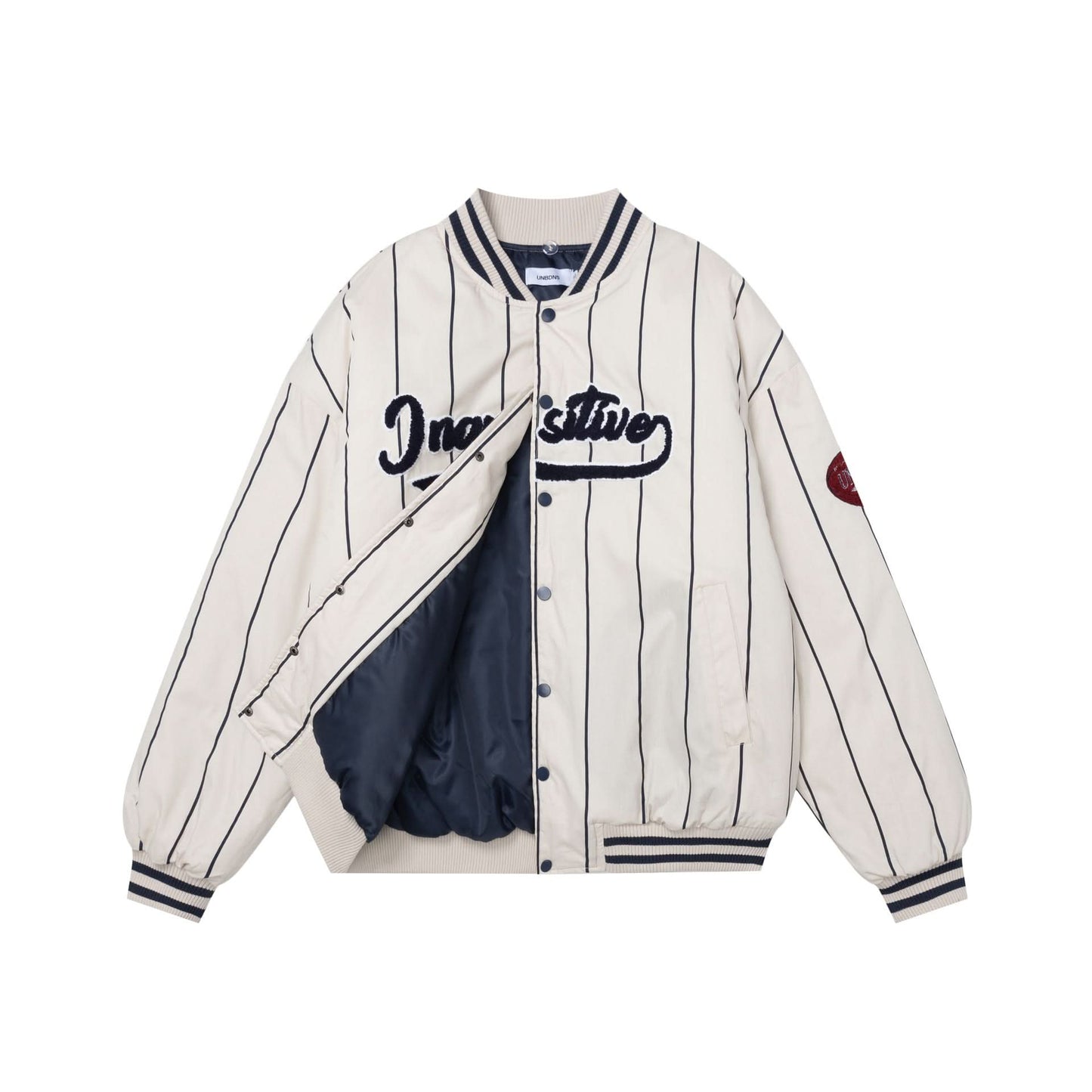Fake two-piece spliced hooded baseball cotton jacket