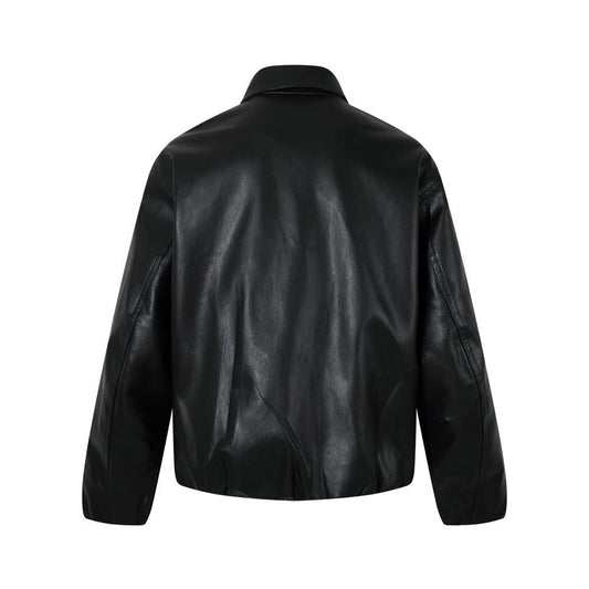 Loose solid color PU leather jacket