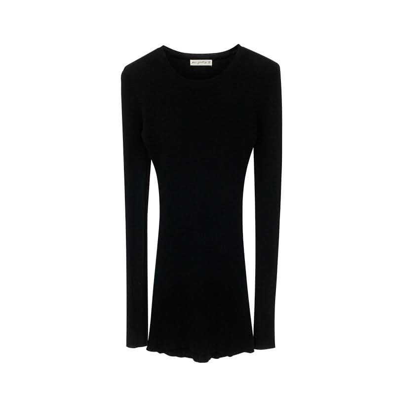 Einfarbiger Strickpullover aus Wolle für Damen, schmal geschnitten, mittellang, Langarm-Oberteil