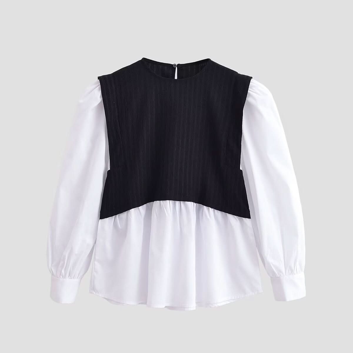 Color blocking splicing fake two-piece top