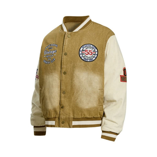 Washed denim baseball jacket