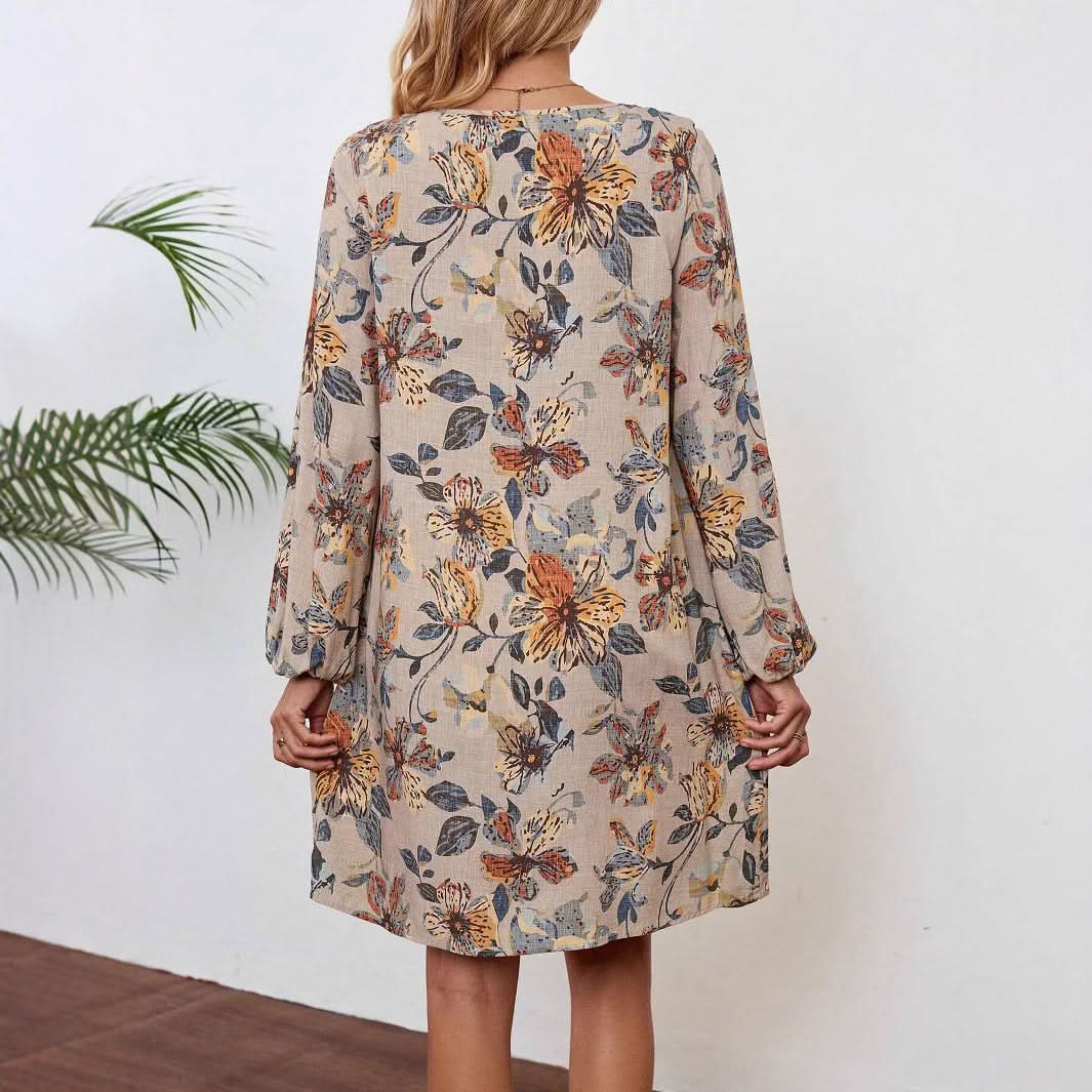 Style Printed Long Sleeve Round Neck Dress