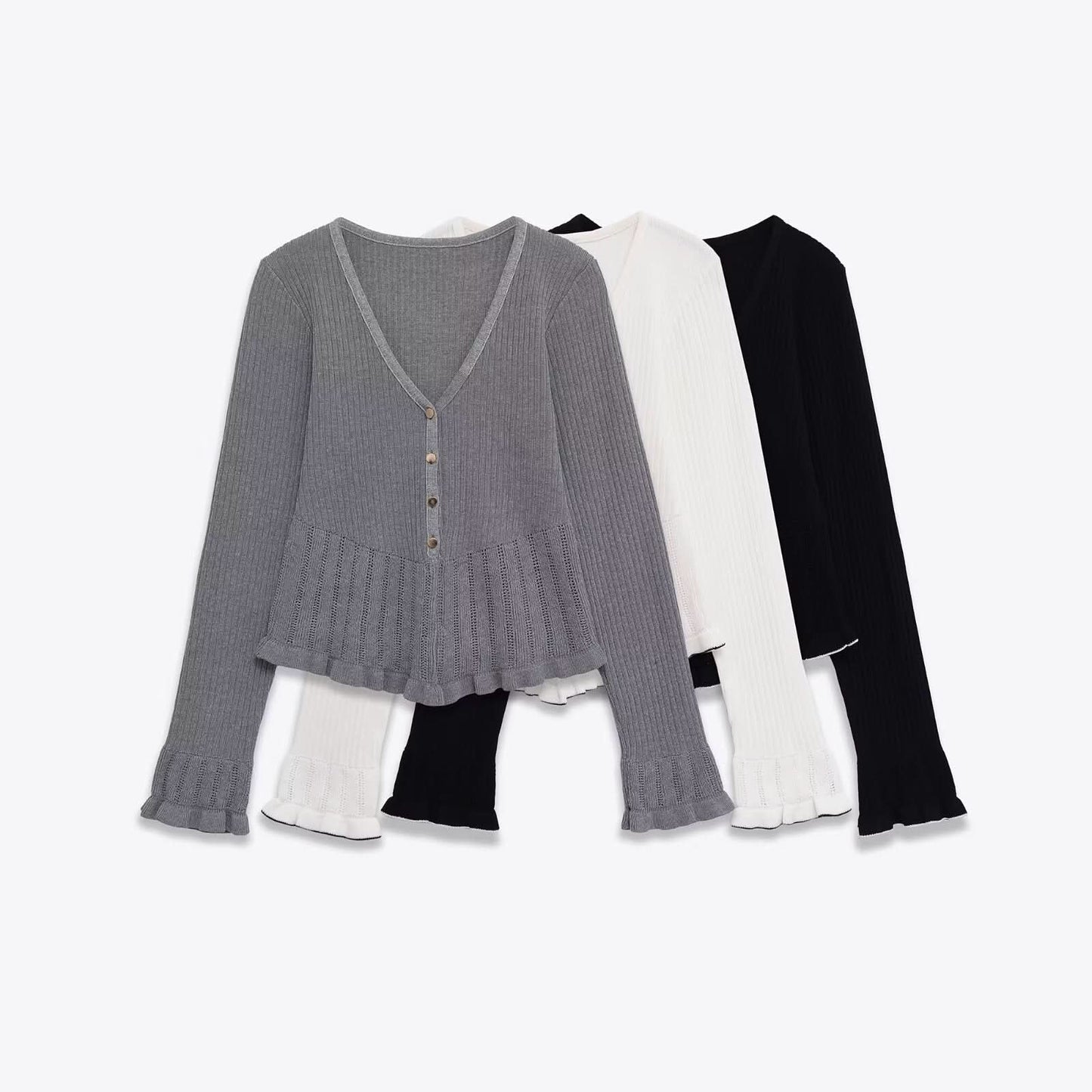 Slim fit V-neck long sleeved layered decoration