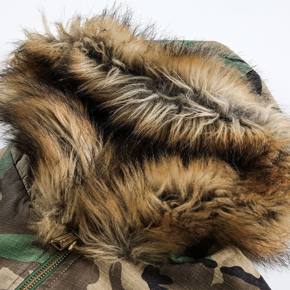 Zuo Shan Diao camouflage fur collar hooded cotton jacket
