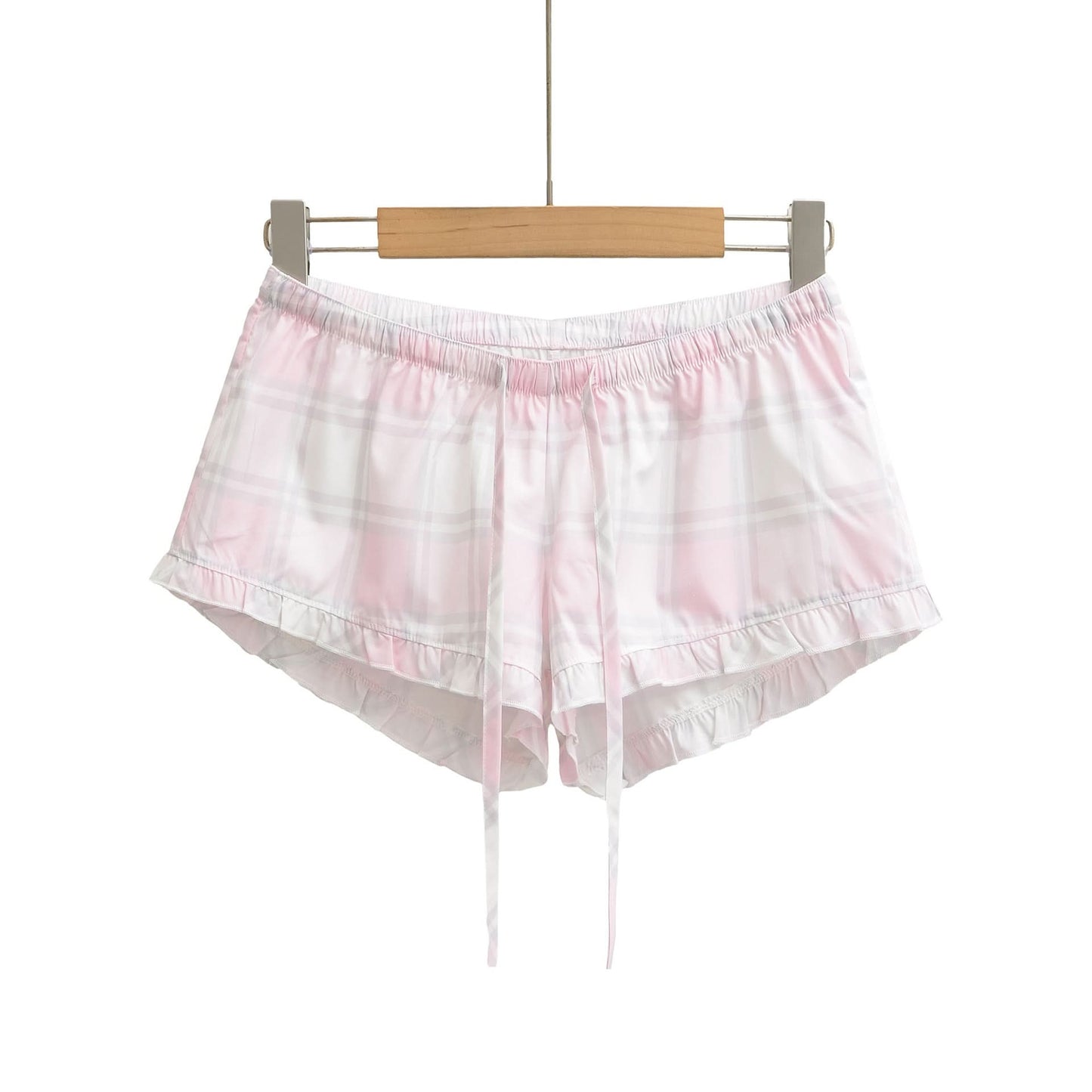 High-Waist-Shorts mit elastischem Bund und rosa Karomuster