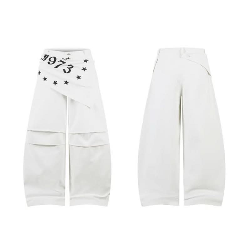 Hanging Panel Pleated Design Knife-Edge Casual Pants Loose Wide Leg Hip-Hop Trousers