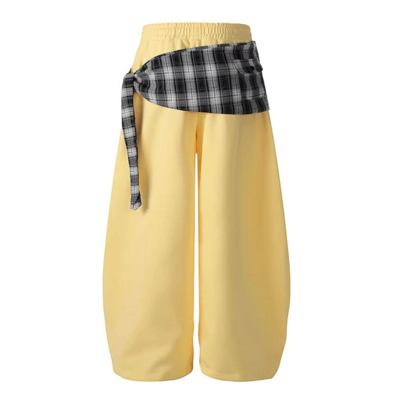 Star-Plaid-Bindegürtel-Dolch-Freizeithose Damen Locker Tanz Weite Beinhose