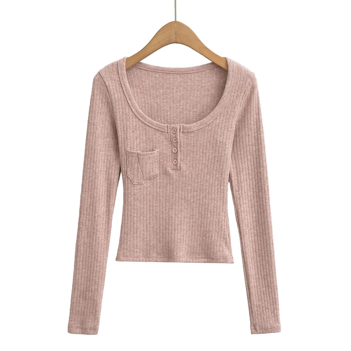 Square collar long sleeved slim top