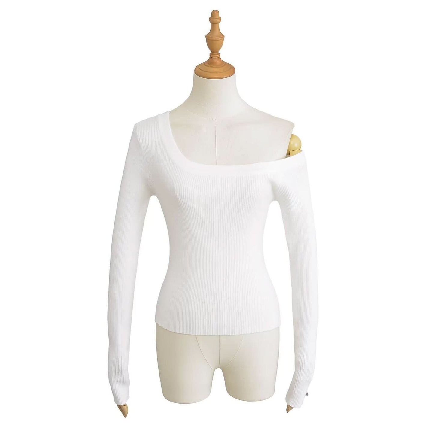 Schrägschulter-Off-Shoulder-Pullover mit elastischer, schmaler Passform