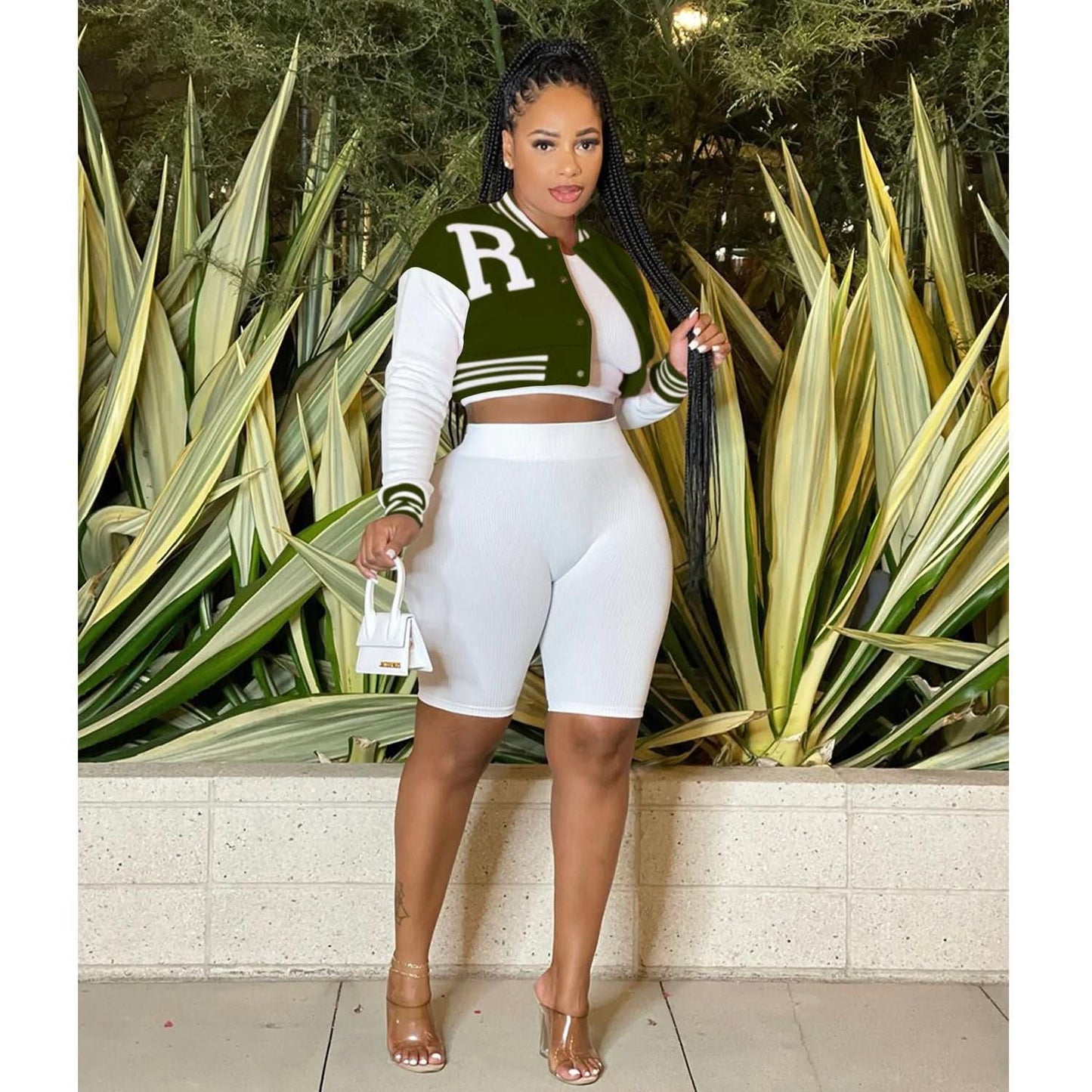 Fashion Women's Long Sleeve Crop Top with Inner Shorts 3-Piece Set