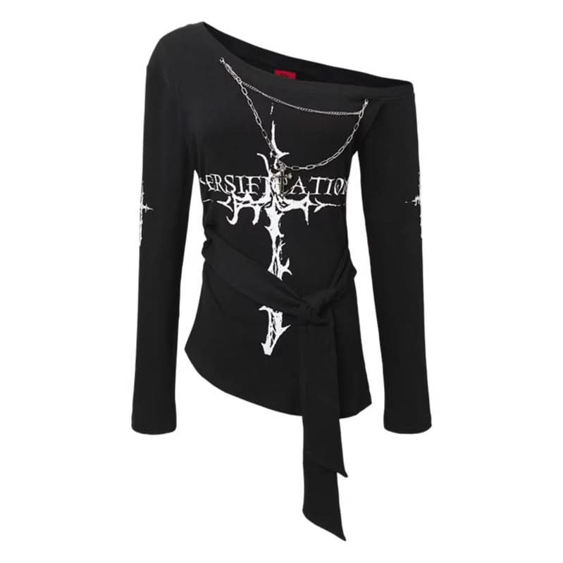 Ausgefallenes, asymmetrisches, schulterfreies, figurbetontes Langarm-T-Shirt