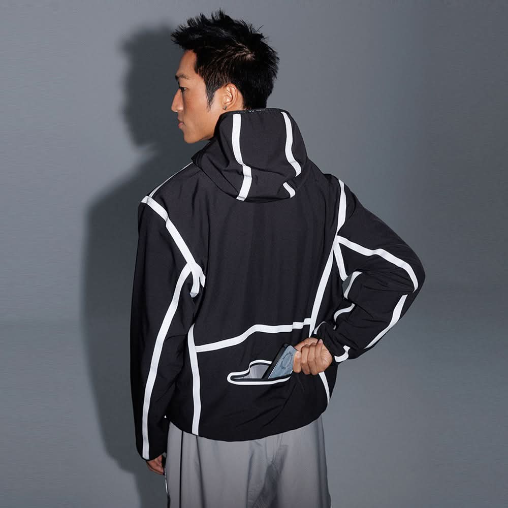 Reflective strip splicing hooded jacket