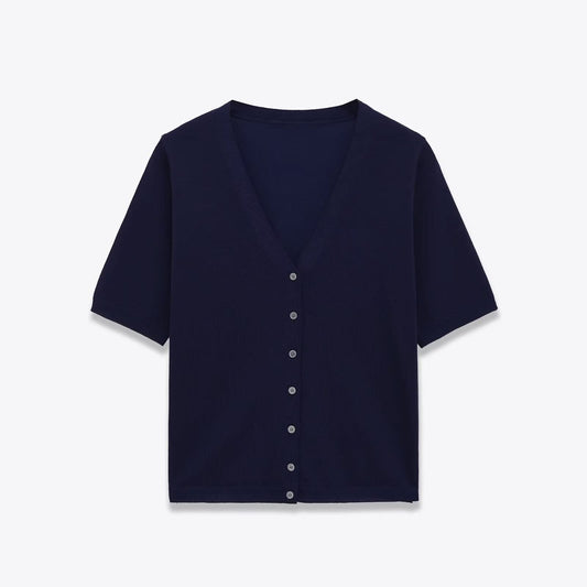 V-neck single breasted thin wool short sleeved jacket for women