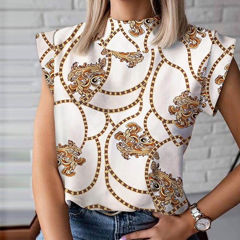 Women Elegant Lips Print Blouse Shirts Summer Casual Stand Neck Pullovers Tops Ladies Fashion Cute Eye Short Sleeve Blusa