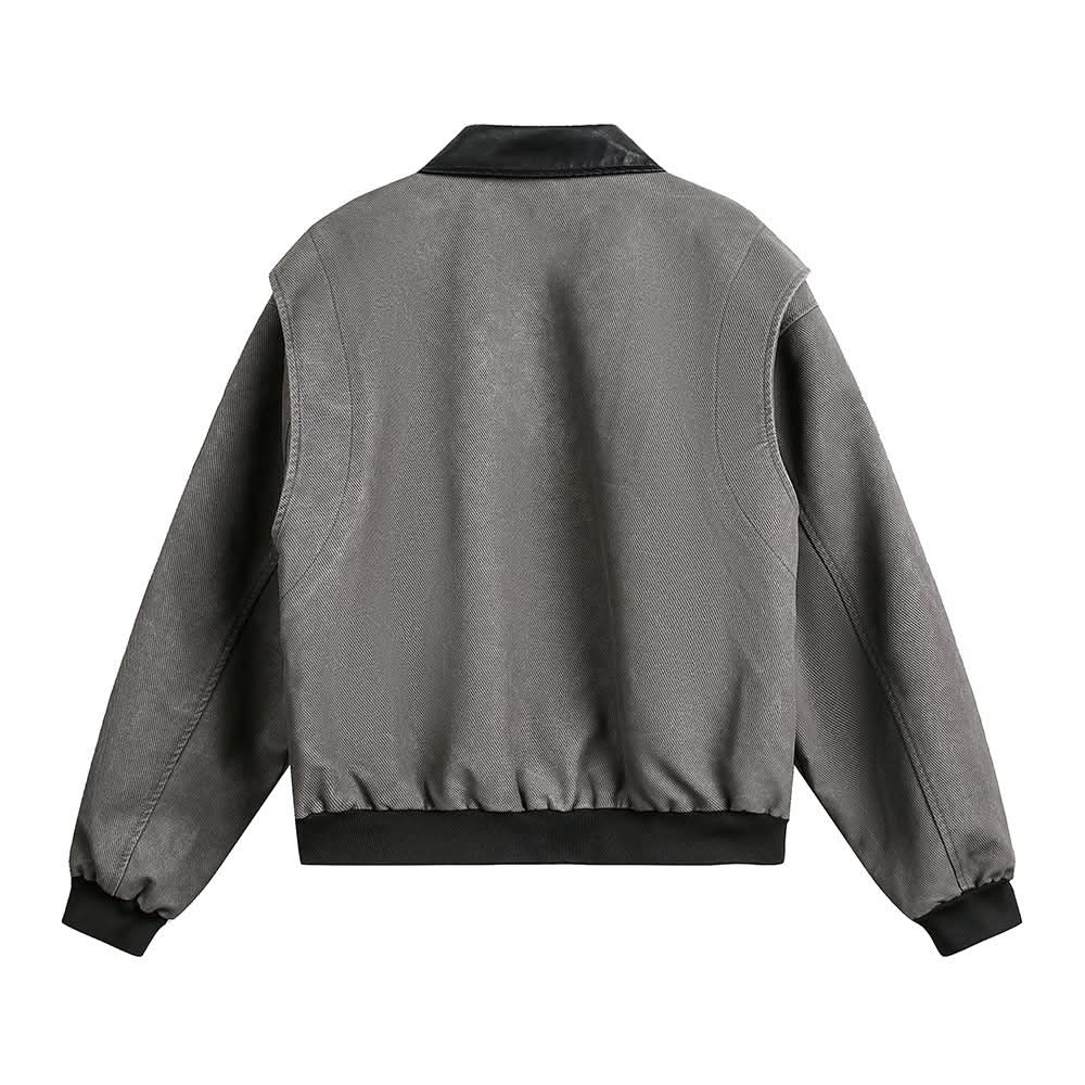 Splicing contrasting PU leather collar jacket