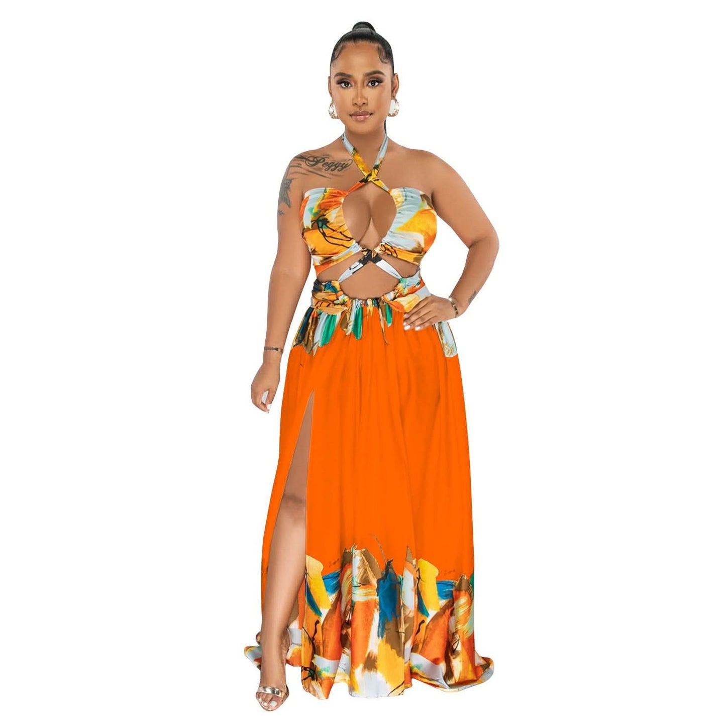 Modisches Damen-Wickelkleid, ärmellos, mit Bindegürtel, eng anliegend, lang