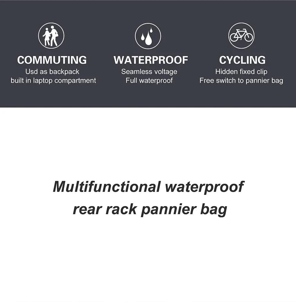 Rhinowalk Fahrradtasche & Gepäckträgertasche, 100 % wasserdicht, 27 l großes Fassungsvermögen, multifunktionale Gepäckträgertasche, Fahrradtaschen