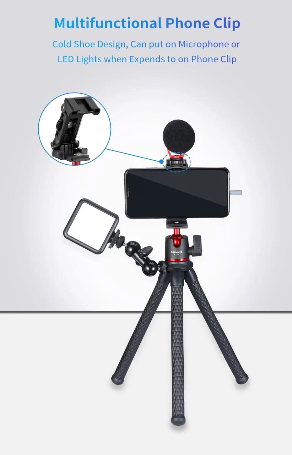 Ulanzi MT-11 Flexible Octopus Tripod For Phone DSLR Camera Vlog Portable 2in1 Design Selfie Stick Tripod With Phone Holder