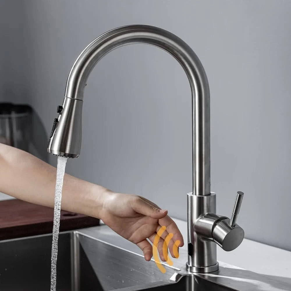 Smarte berührungslose Küchenarmatur gebürstet ausziehbar Infrarot-Sensor Armaturen Schwarz/Nickel Infrarot-Wassermischer Armaturen