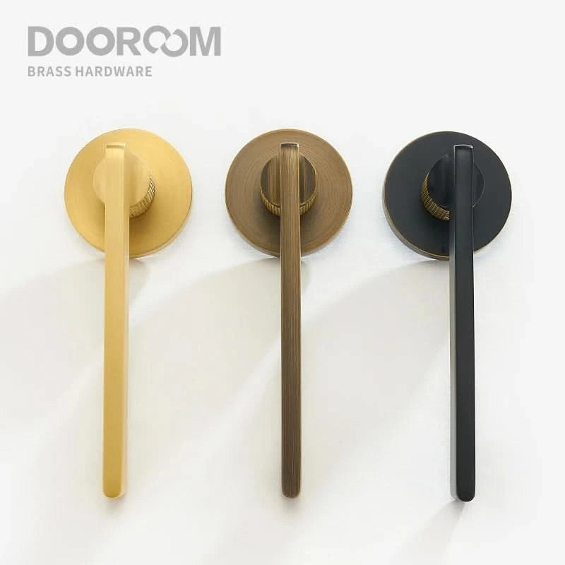 Dooroom Messing Türdrücker, geräuschlos, Schwarz-Gold, für Schlafzimmer, Badezimmer, Holztür, Schloss-Set, Blindgriffknauf