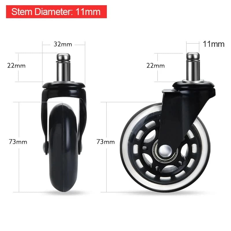 5PCS KAK 3" Universal Mute Wheel Office Chair Caster Replacement 60KG Casters Rubber Soft Safe Roller Furniture Wheel Hardware