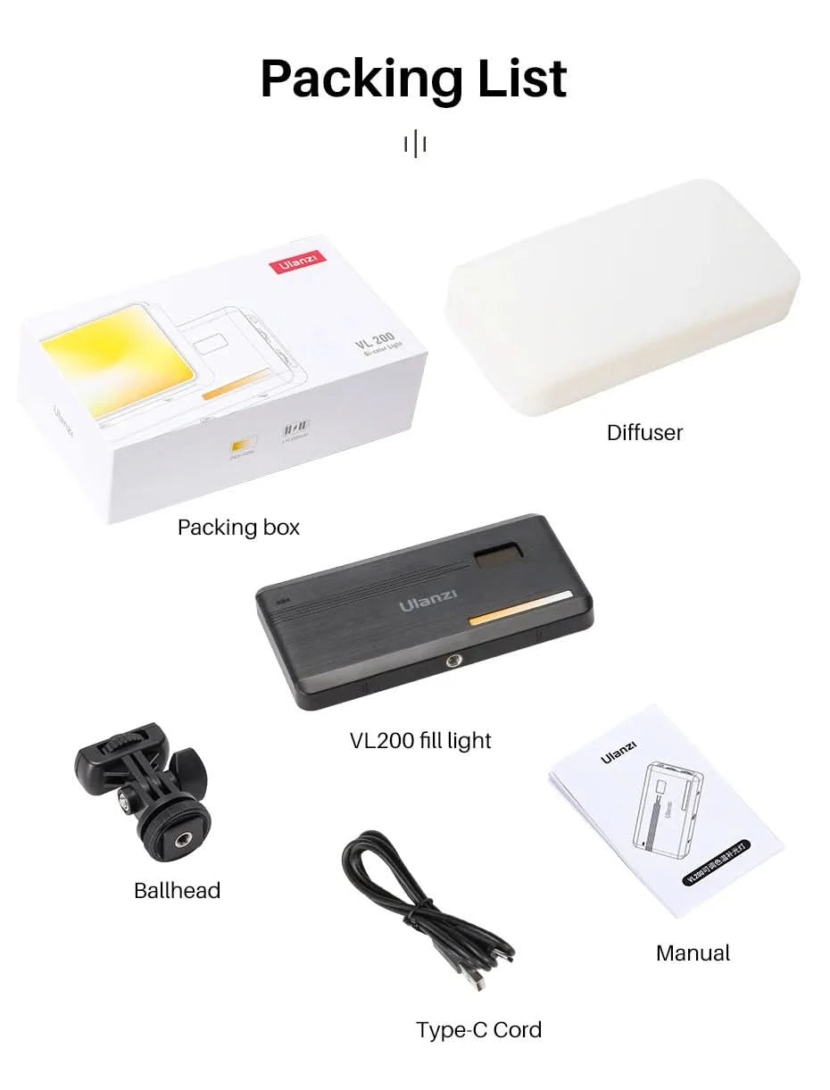 Ulanzi VIJIM VL81 VL200 3200k-5600K Dimmbare Mini-LED-Videoleuchte für Smartphone-SLR-Kameras, wiederaufladbar, Vlog, 3000mAh, Aufhelllicht