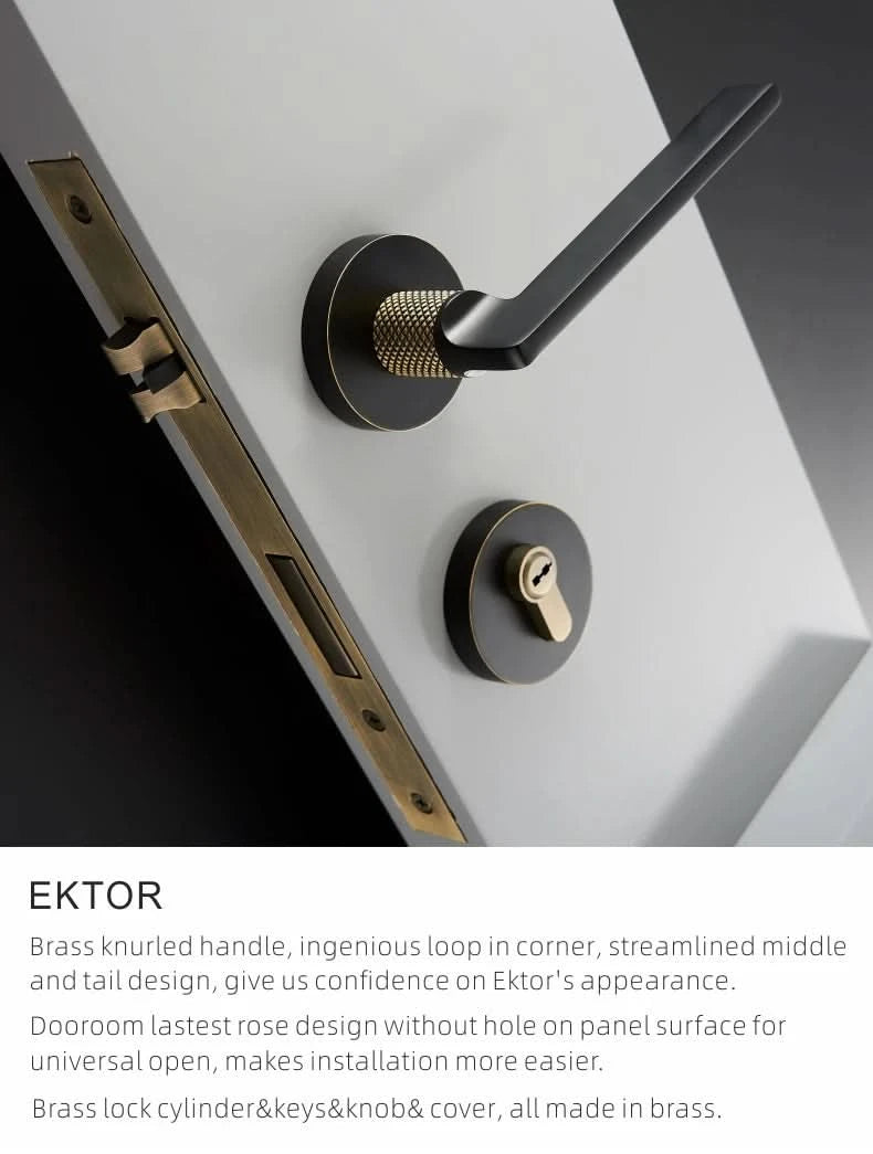 Dooroom Messing Türdrücker, geräuschlos, Schwarz-Gold, für Schlafzimmer, Badezimmer, Holztür, Schloss-Set, Blindgriffknauf