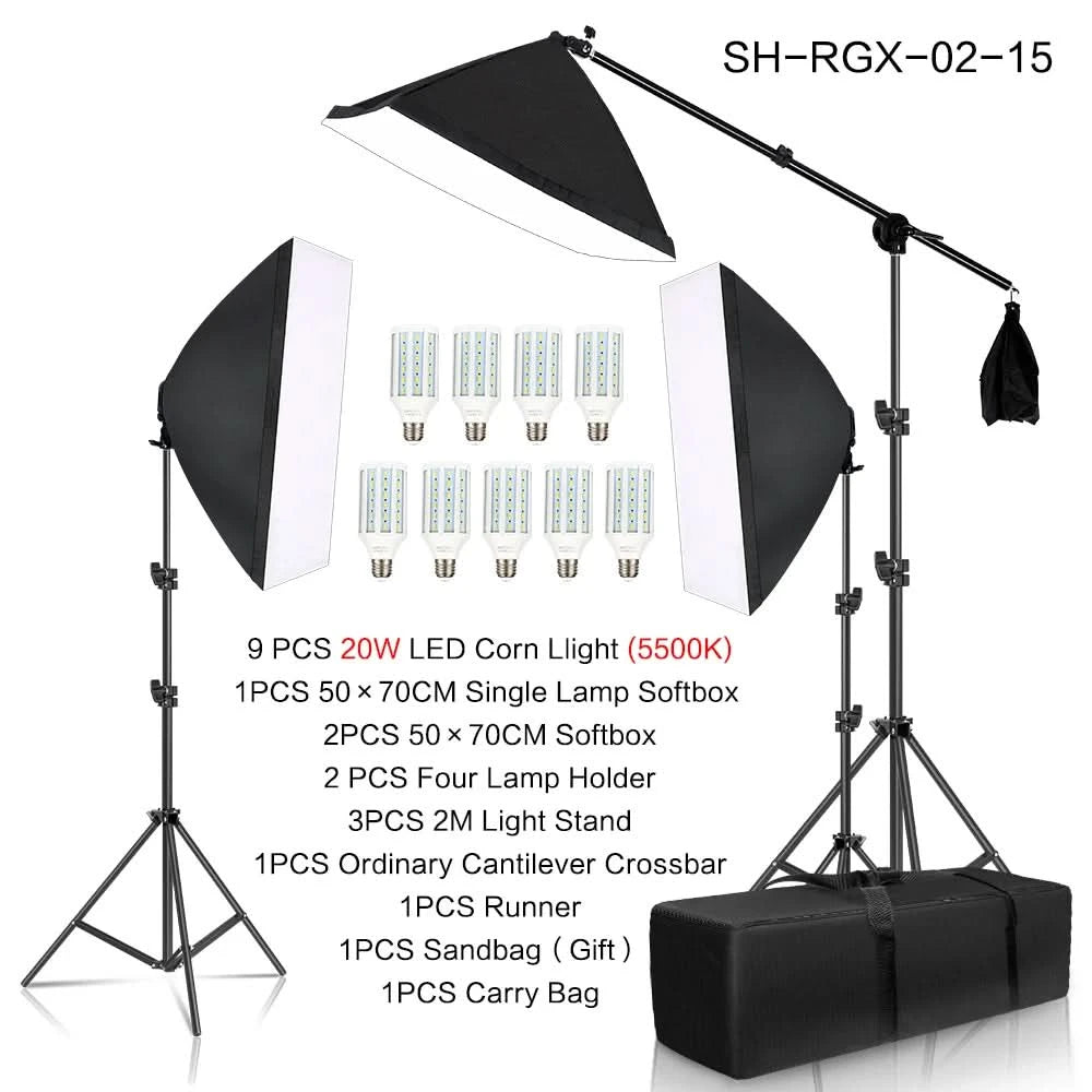 SH Fotostudio Softbox Licht-Kit Fotoausrüstung Vier Lampenfassungen Dauerlichtsystem mit E27 Glühbirnenzubehör