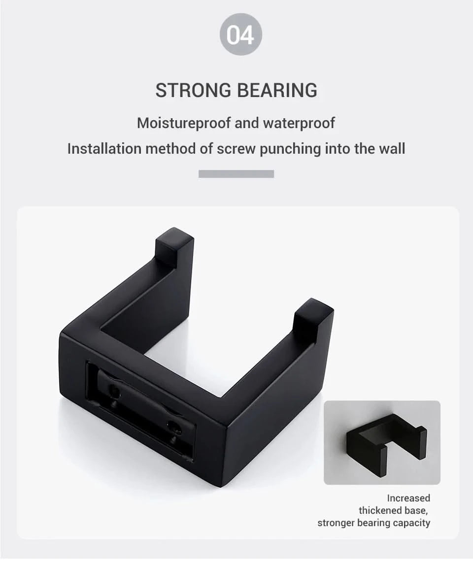 Stainless Steel Black Wall Mounted Screw Hook Paper Holder Towel/ Tissue Holder Towel Bar Bathroom Accessories