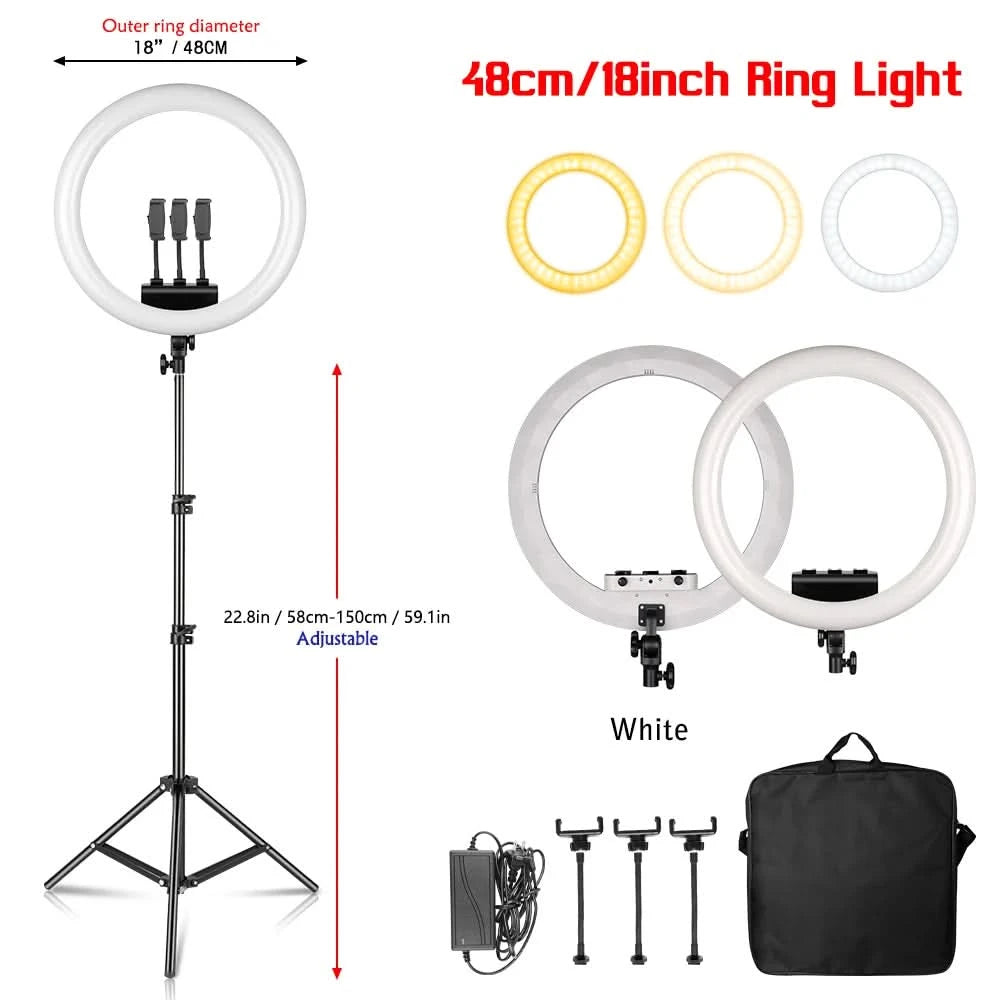 SH 45cm 18 Zoll Ringlicht mit Stativ USB-Lade-Selfie-LED-Lampe Dimmbares Fotolicht für Fotografie Studio