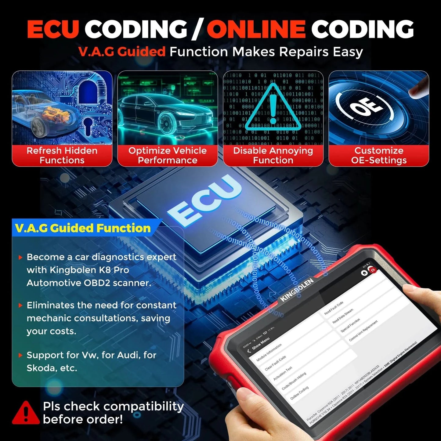 USA EU Lager Kingbolen K8 PRO Volles System bidirektionales Auto-Diagnosewerkzeug Lebenslange kostenlose Updates