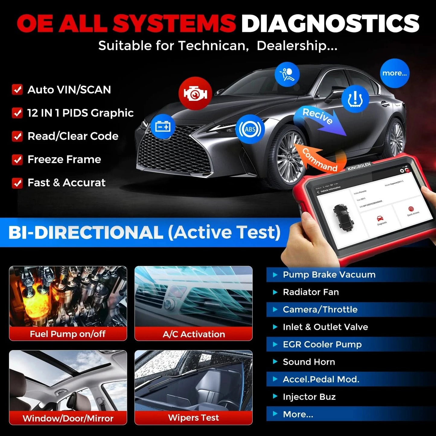 USA EU Lager Kingbolen K8 PRO Volles System bidirektionales Auto-Diagnosewerkzeug Lebenslange kostenlose Updates