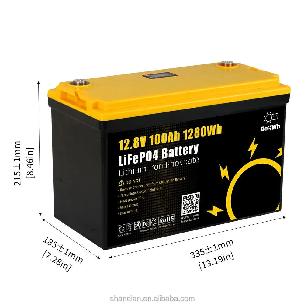 GoKWh Bluetooth 12V 100Ah Batterie Lifepo4 LFP 12.8V 100A 200Ah Lithium-Ionen-Solarbatterie Lithium-Batteriepack für Wohnmobil, Camping, Boot