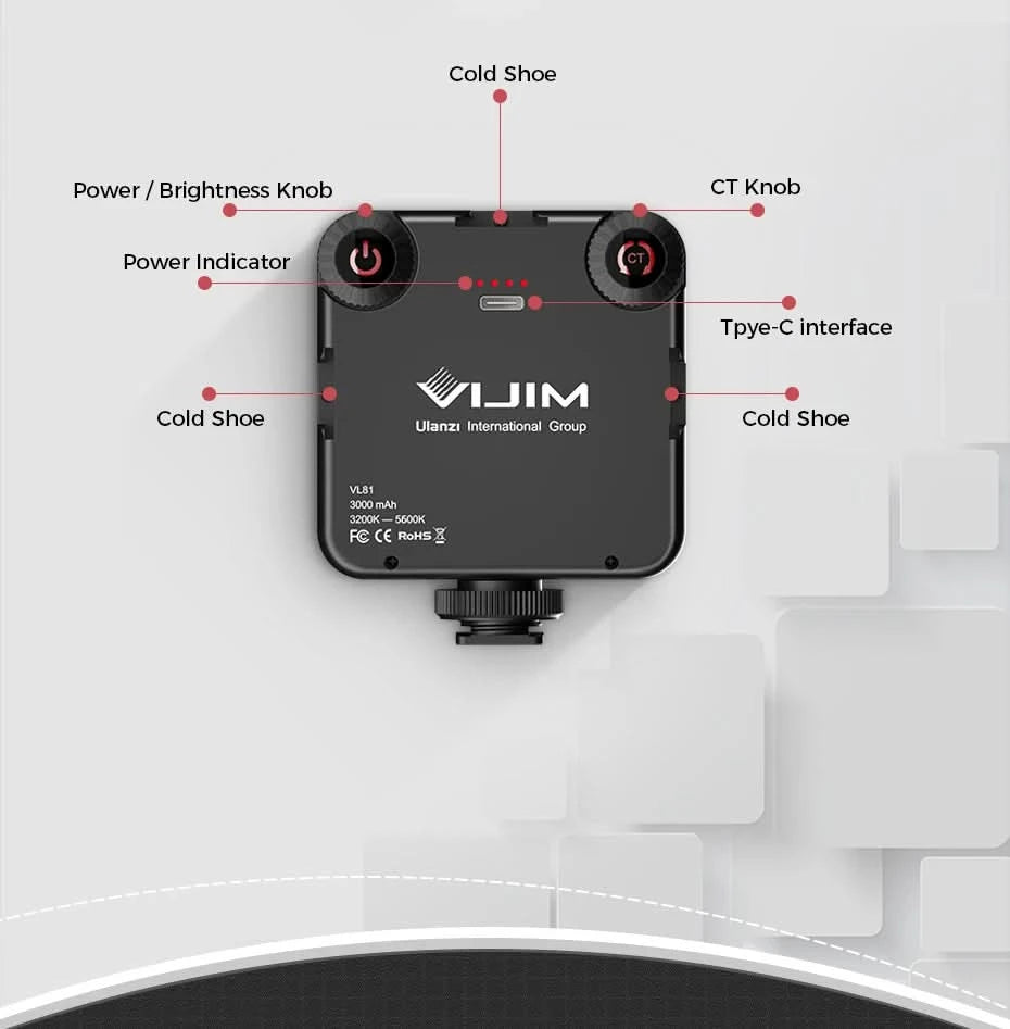 Ulanzi VIJIM VL81 VL200 3200k-5600K Dimmbare Mini-LED-Videoleuchte für Smartphone-SLR-Kameras, wiederaufladbar, Vlog, 3000mAh, Aufhelllicht